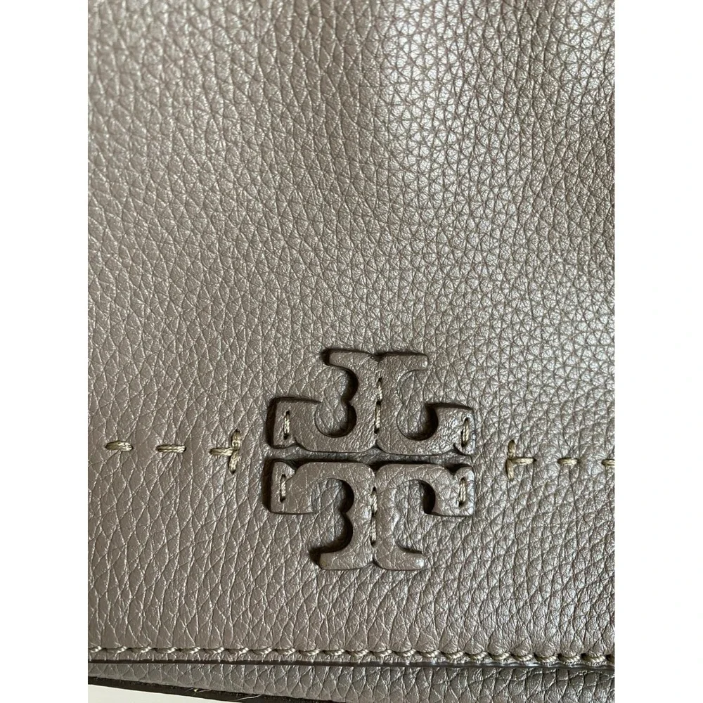 Tory Burch McGraw Foldover Leather Crossbody Bag Gray Taupe